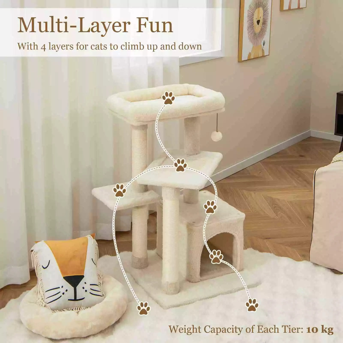 Giantex 4-Tier Cat Tree Indoor Activity Cat Tower w/ Perch & Hanging Ball for Play Rest