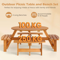 Round Picnic Table Set Patio Dining Camping Table w/ Built-in 4 Benches