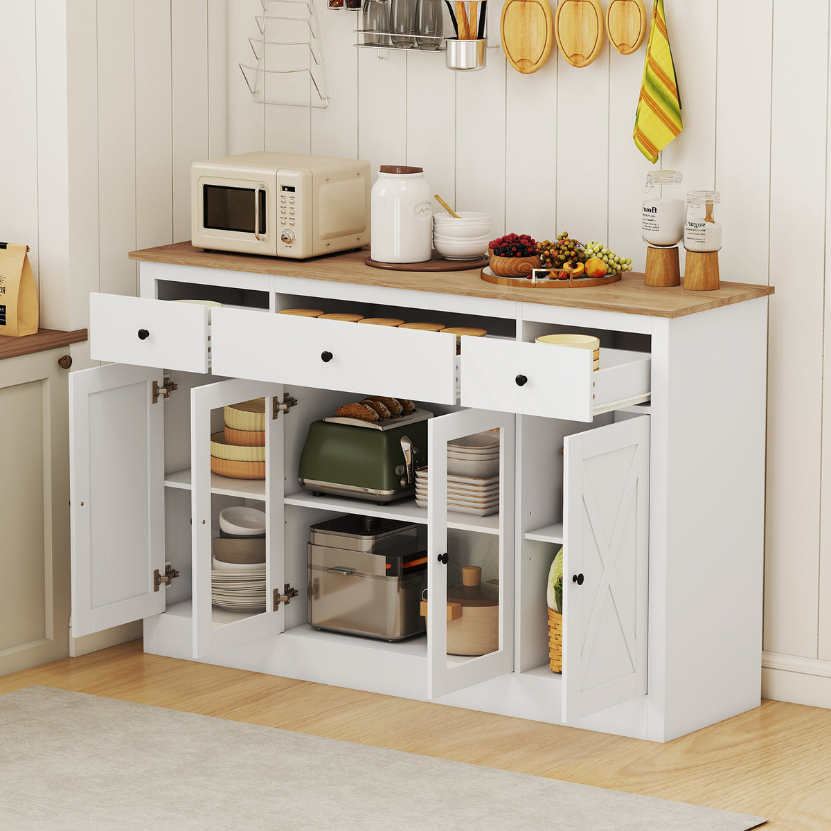 140 cm Large Buffet Sideboard, Kitchen Storage Cabinet with 3 Drawers
