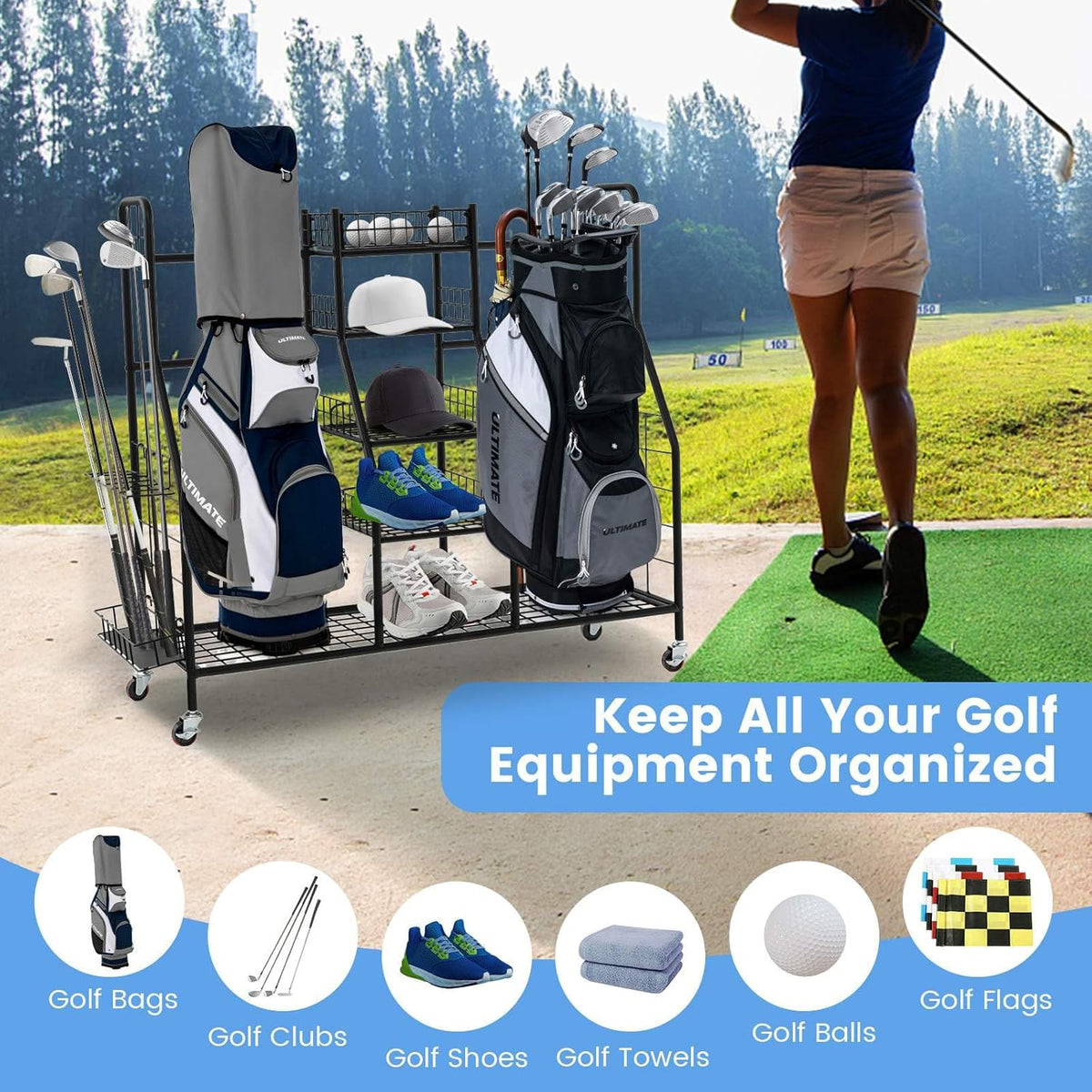 Heavy Duty Metal Double Golf Bag Storage Rack