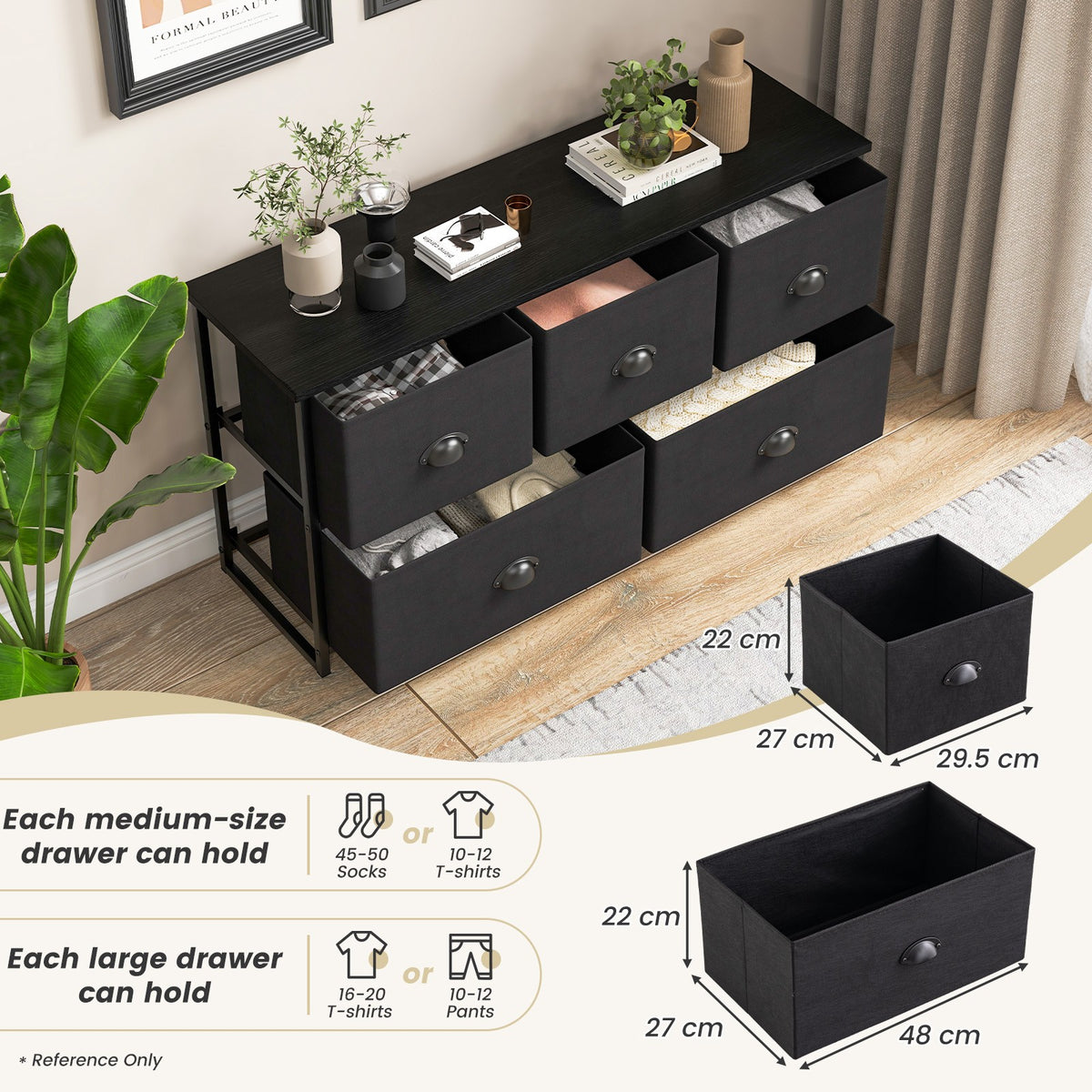 5 Drawer Storage Organizer Unit Horizontal Storage Cube Dresser Unit