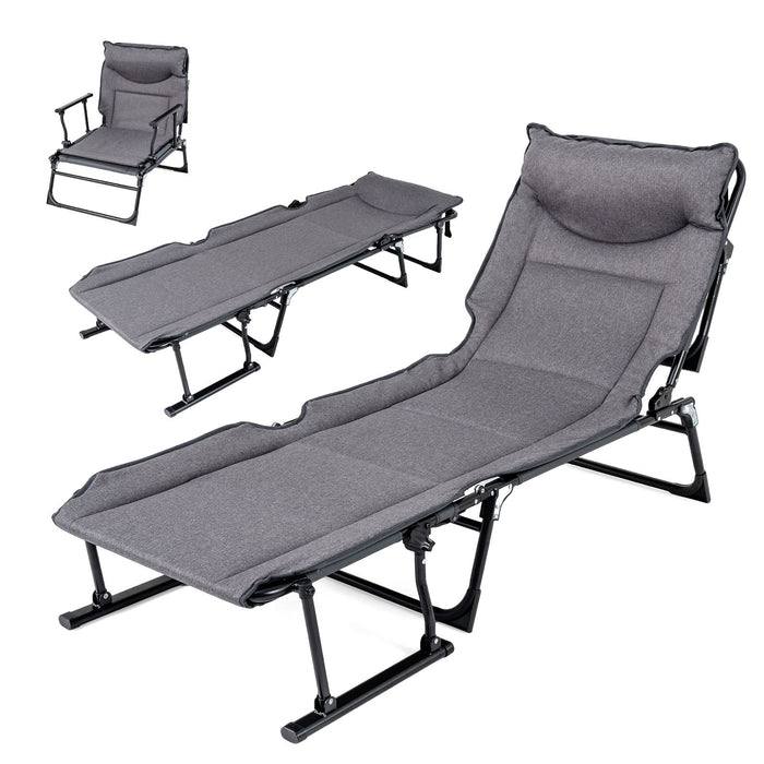 Folding Camping Cot Comfy Padded Convertible Metal Chaise Lounge Sleeper Bed