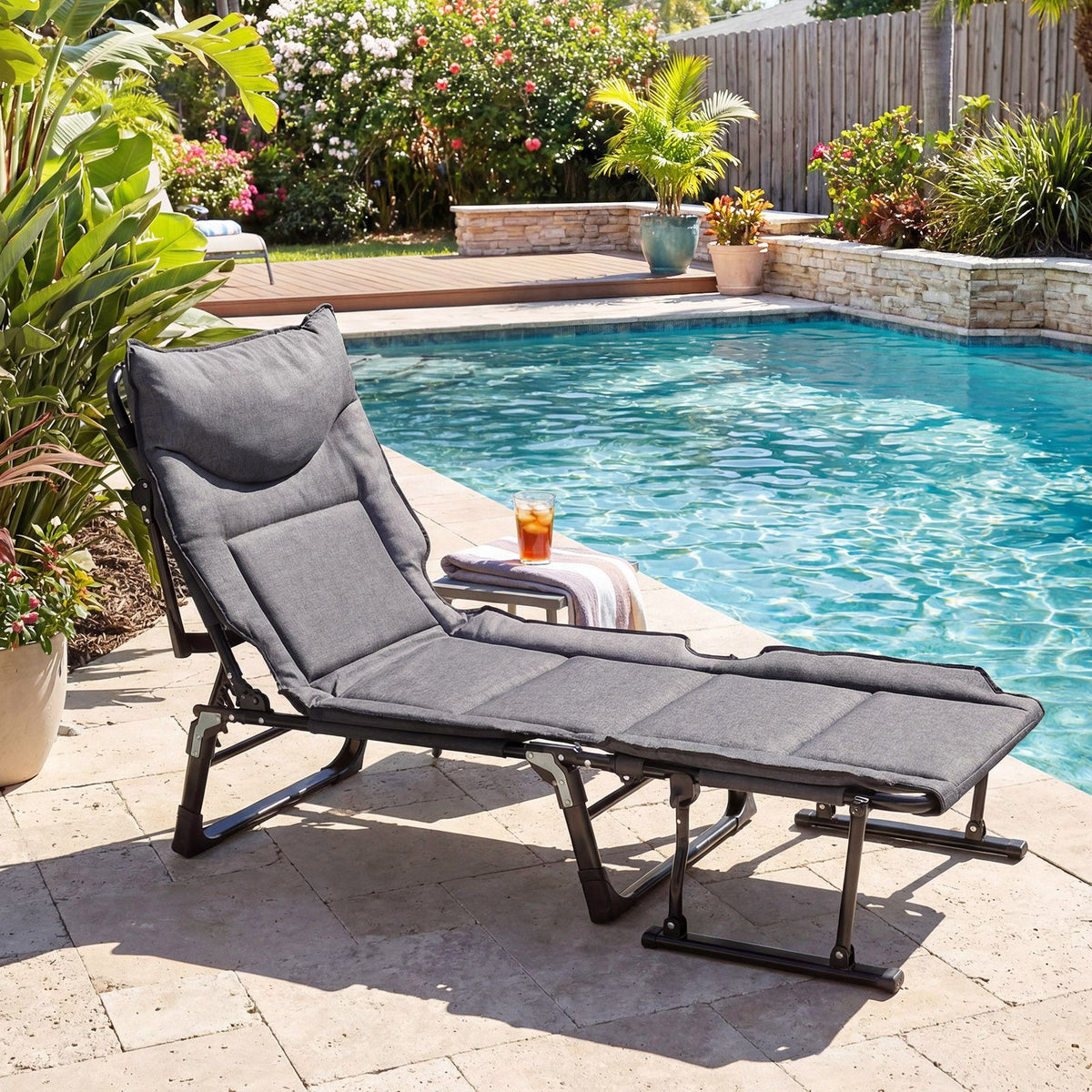 3 in 1 Folding Camping Cot Comfy Padded Convertible Single Sofa Chair