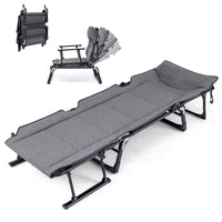 3 in 1 Folding Camping Cot Comfy Padded Convertible Single Sofa Chair
