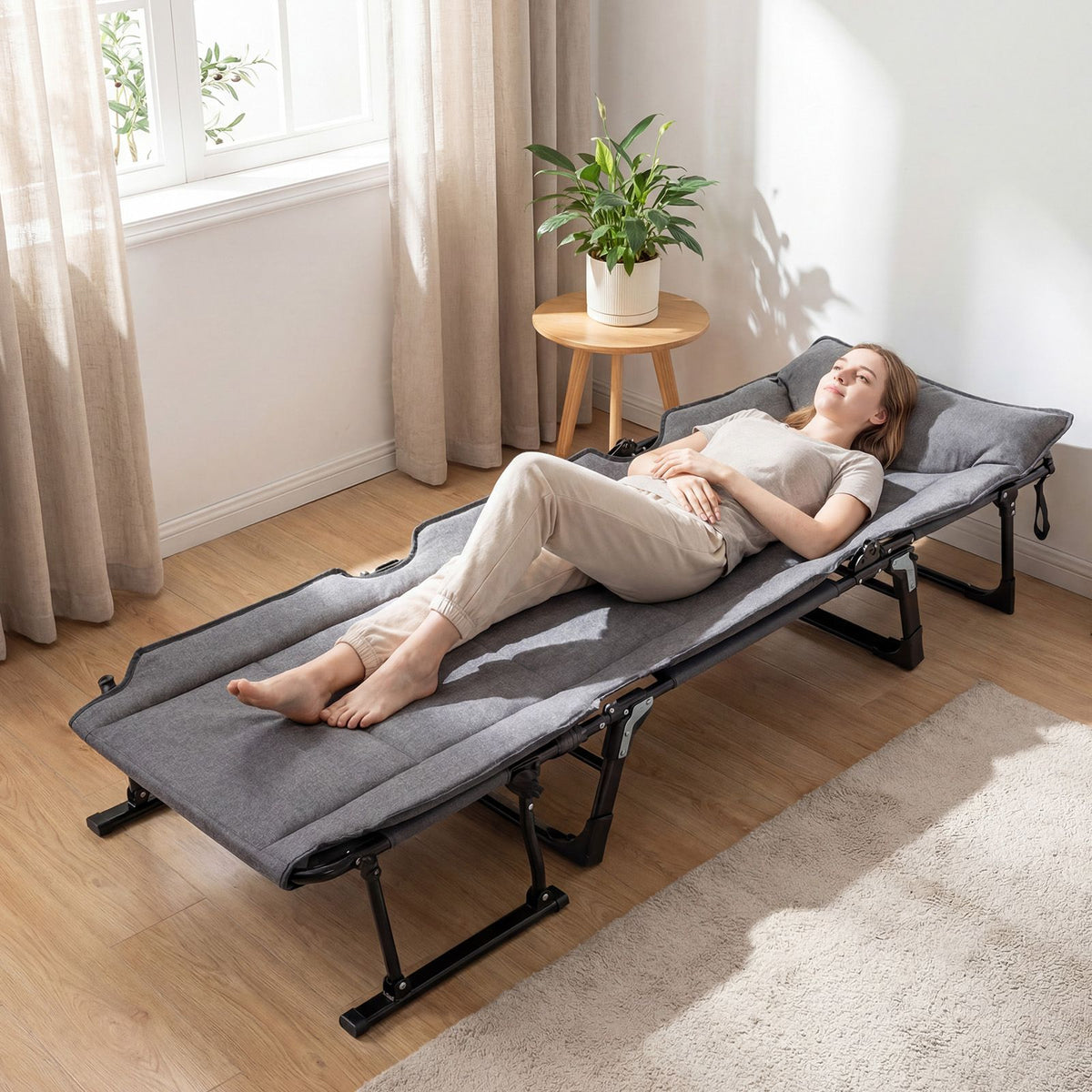 3 in 1 Folding Camping Cot Comfy Padded Convertible Single Sofa Chair