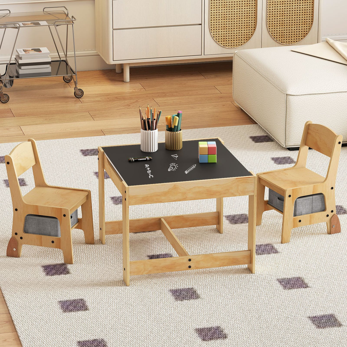 3 in 1 Kids Table and Chair Set with Removable Tabletop and 2 Storage Drawers