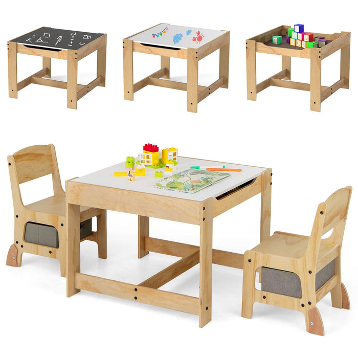 3 in 1 Kids Table and Chair Set with Removable Tabletop and 2 Storage Drawers