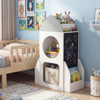 3-Tier Rocket Space Theme Kids Bookshelf with Chalkboard and Open Shelf
