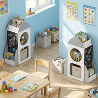 3-Tier Rocket Space Theme Kids Bookshelf with Chalkboard and Open Shelf