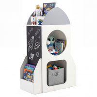 3-Tier Rocket Space Theme Kids Bookshelf with Chalkboard and Open Shelf