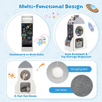 3-Tier Rocket Space Theme Kids Bookshelf with Chalkboard and Open Shelf