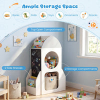 3-Tier Rocket Space Theme Kids Bookshelf with Chalkboard and Open Shelf