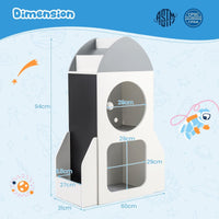 3-Tier Rocket Space Theme Kids Bookshelf with Chalkboard and Open Shelf