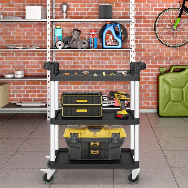 3-Tier Utility Cart with Lockable Wheels and Double Handles