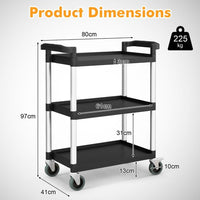 3-Tier Utility Cart with Lockable Wheels and Double Handles