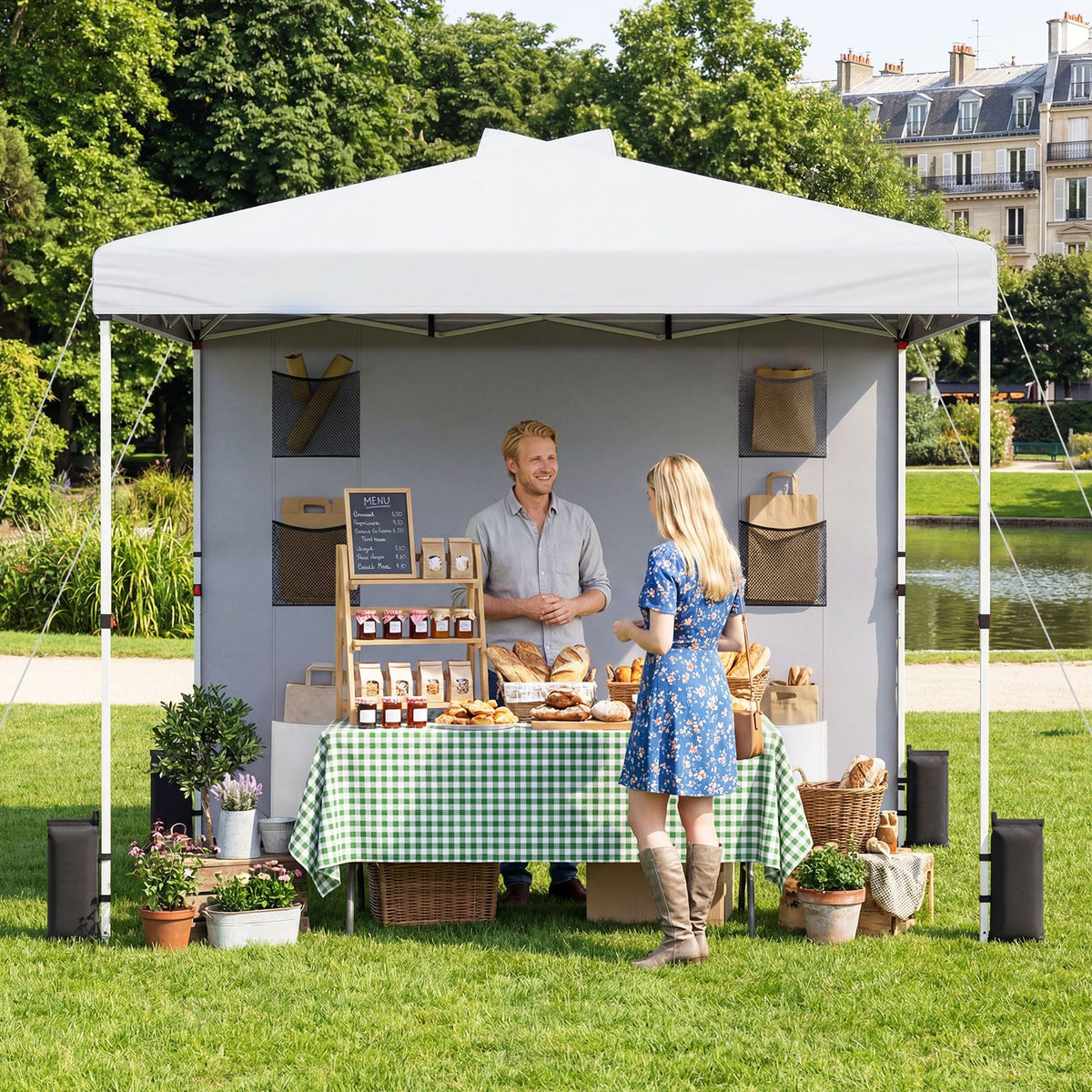 3 x 3M Pop up Canopy Tent with Sidewall 6 Pockets Instant Setup Commercial Gazebo