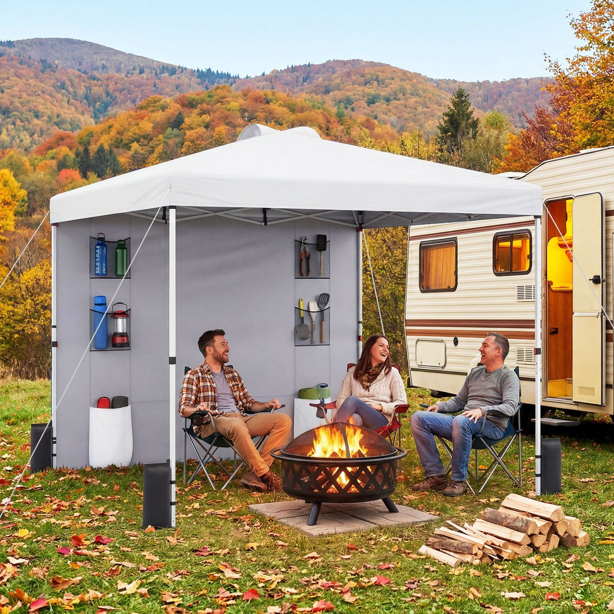 3 x 3M Pop up Canopy Tent with Sidewall 6 Pockets Instant Setup Commercial Gazebo