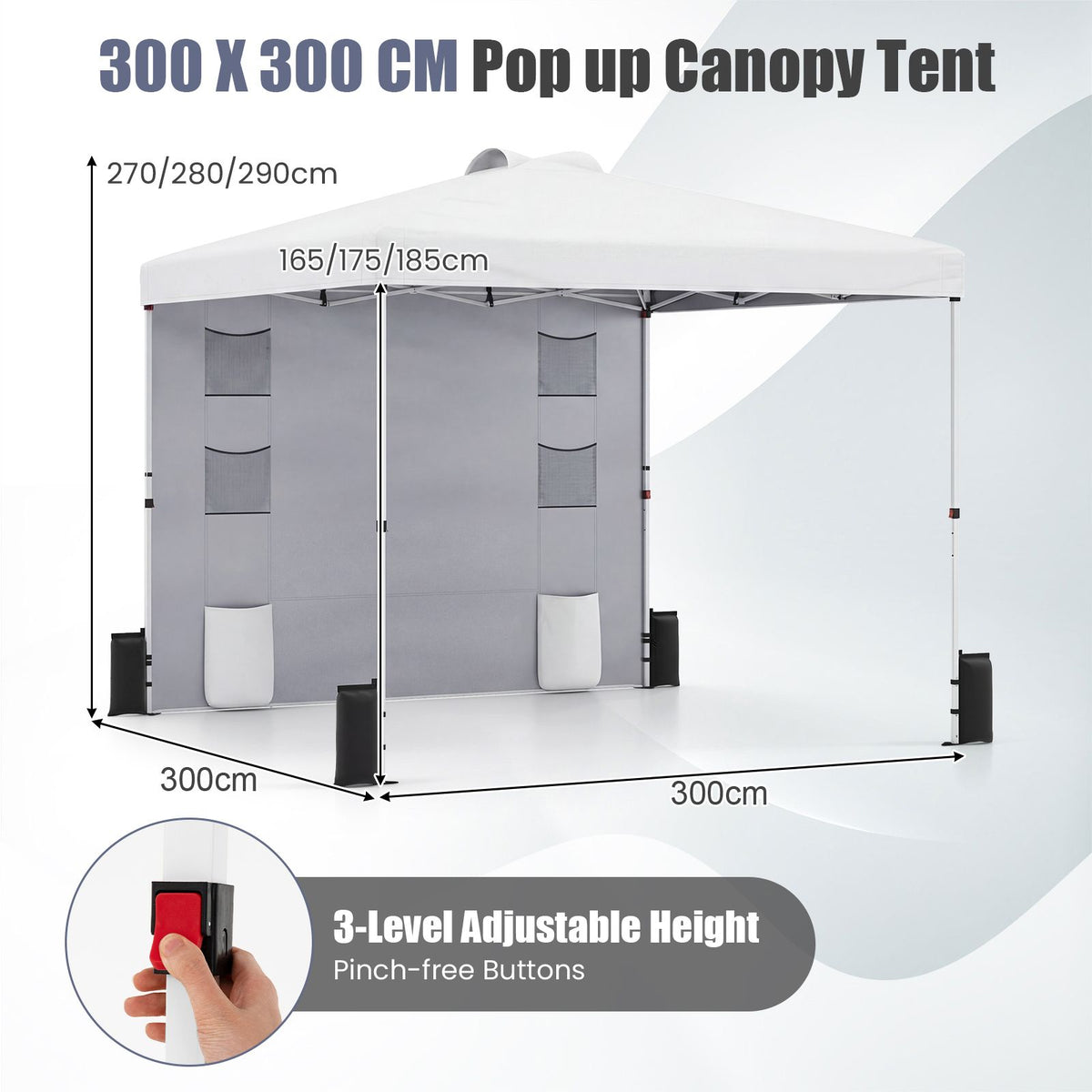 3 x 3M Pop up Canopy Tent with Sidewall 6 Pockets Instant Setup Commercial Gazebo