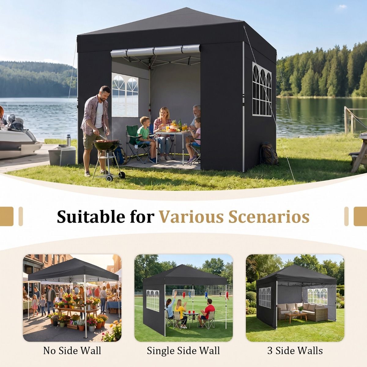 3 x 3 m Pop Up Canopy Tent with 4 Sidewalls Waterproof Shelter Tent