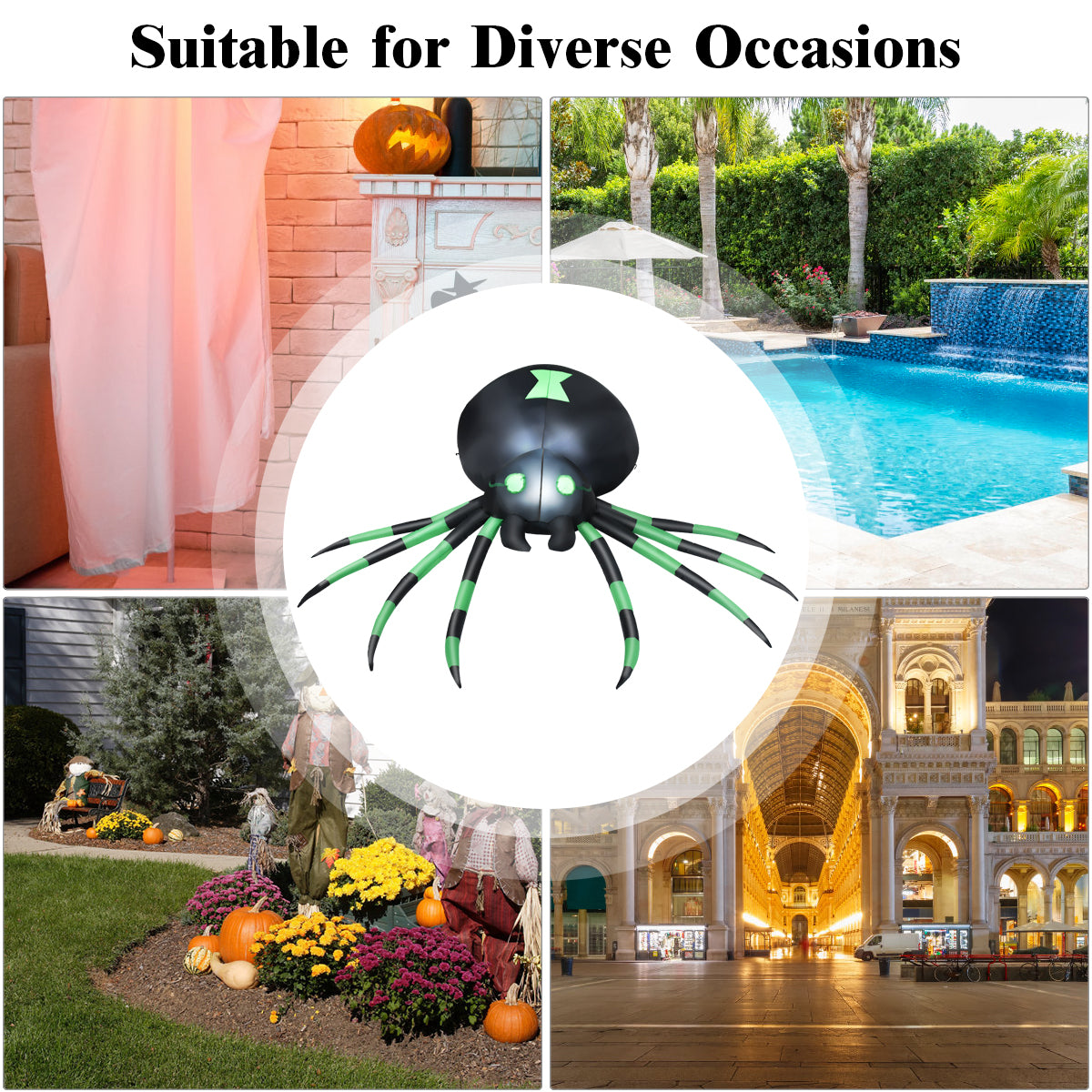 1.8M Halloween Inflatable Spider w/ LED Lights & Powerful Blower