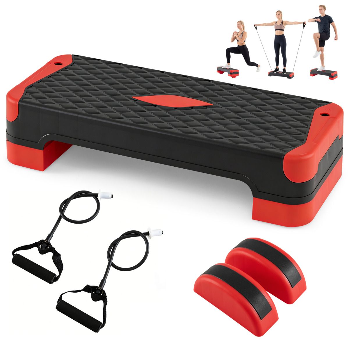 3-in-1 Aerobic Step Platform Set with 2 Stackable Risers