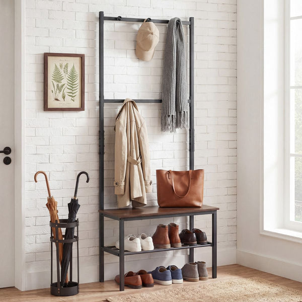 3-in-1 Hall Tree Entryway Bench with Hooks and Shoe Storage