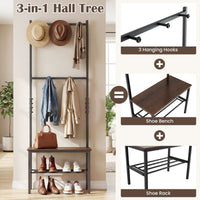 3-in-1 Hall Tree Entryway Bench with Hooks and Shoe Storage