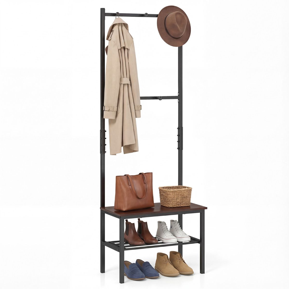 3-in-1 Hall Tree Entryway Bench with Hooks and Shoe Storage