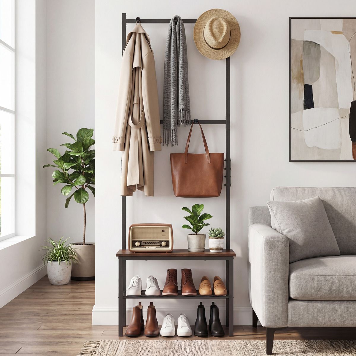 3-in-1 Hall Tree Entryway Bench with Hooks and Shoe Storage
