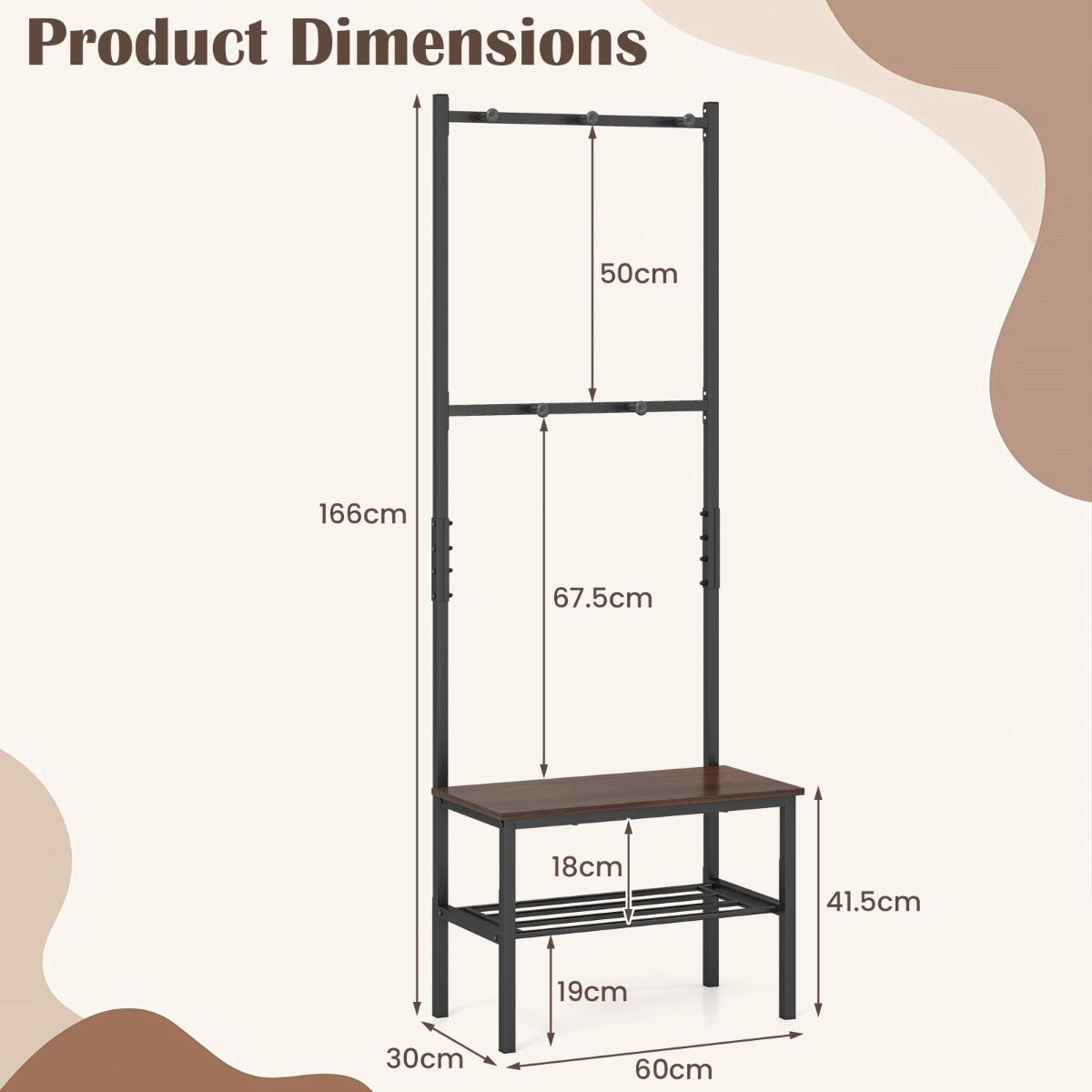 3-in-1 Hall Tree Entryway Bench with Hooks and Shoe Storage