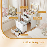 3-in-1 Small Vanity Desk Set with Flip-top Mirror and Lights