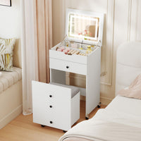 3-in-1 Small Vanity Desk Set with Flip-top Mirror and Lights