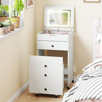 3-in-1 Small Vanity Desk Set with Flip-top Mirror and Lights