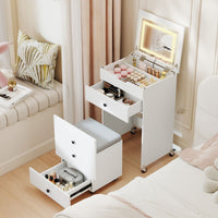 3-in-1 Small Vanity Desk Set with Flip-top Mirror and Lights