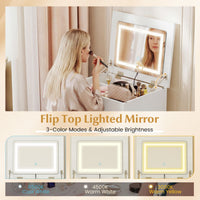 3-in-1 Small Vanity Desk Set with Flip-top Mirror and Lights