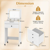 3-in-1 Small Vanity Desk Set with Flip-top Mirror and Lights