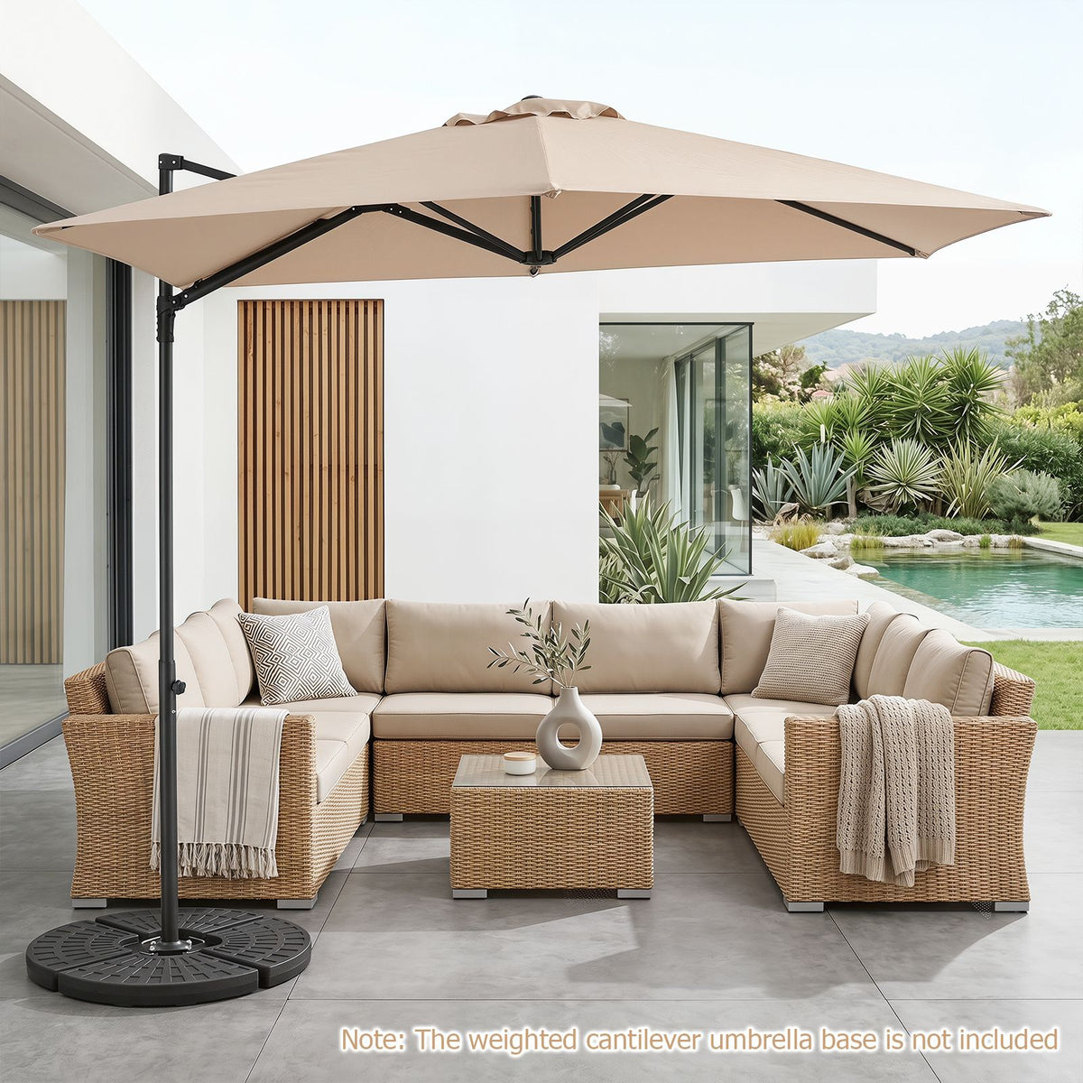 3m Cantilever Patio Umbrella Heavy-duty Offset Hanging Umbrella with 360° Rotation