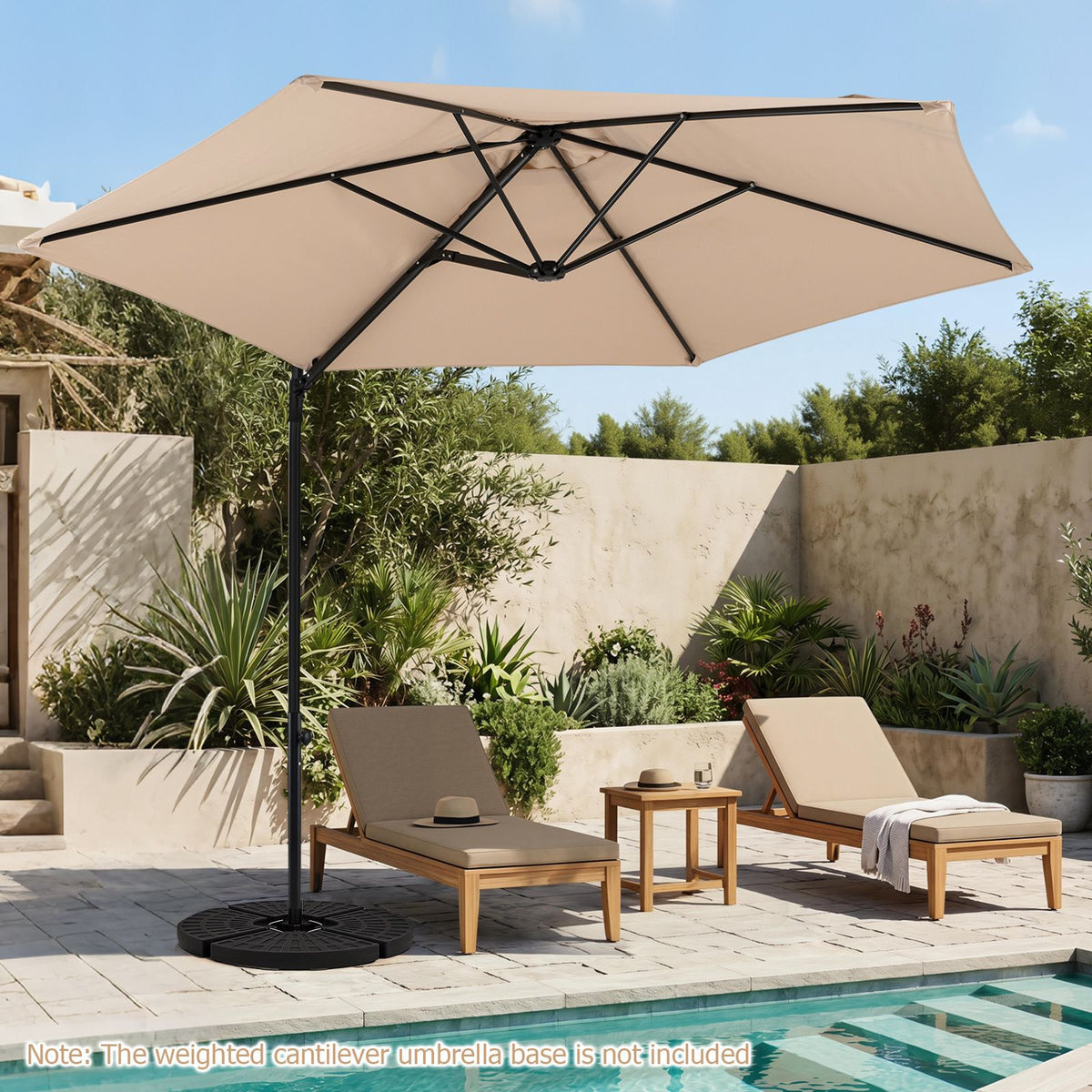 3m Cantilever Patio Umbrella Heavy-duty Offset Hanging Umbrella with 360° Rotation