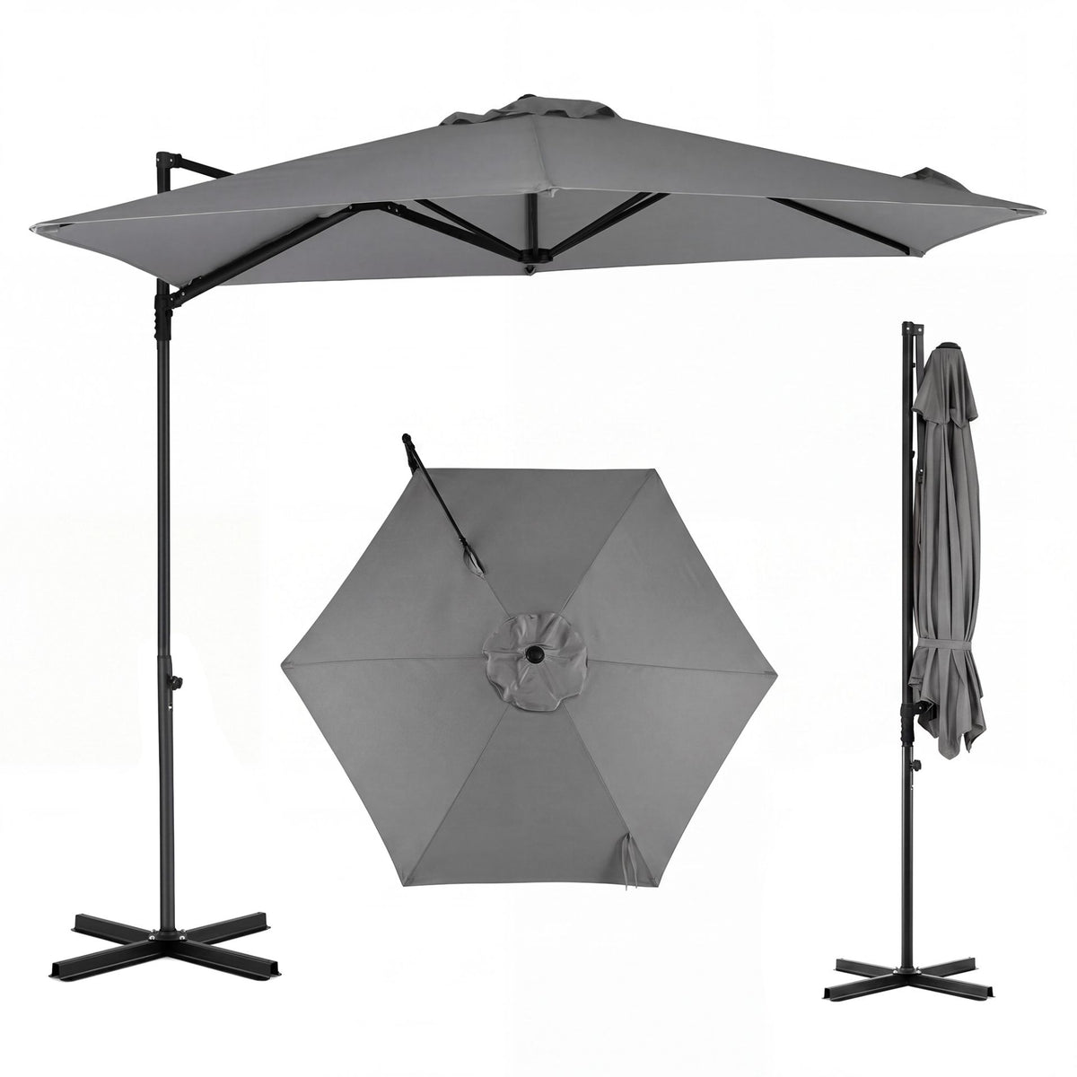 3m Cantilever Patio Umbrella Heavy-duty Offset Hanging Umbrella with 360° Rotation