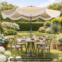 3m Patio Tassel Umbrella with Fringe and Push Button Tilt