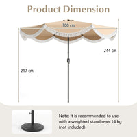 3m Patio Tassel Umbrella with Fringe and Push Button Tilt