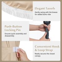 3m Patio Tassel Umbrella with Fringe and Push Button Tilt