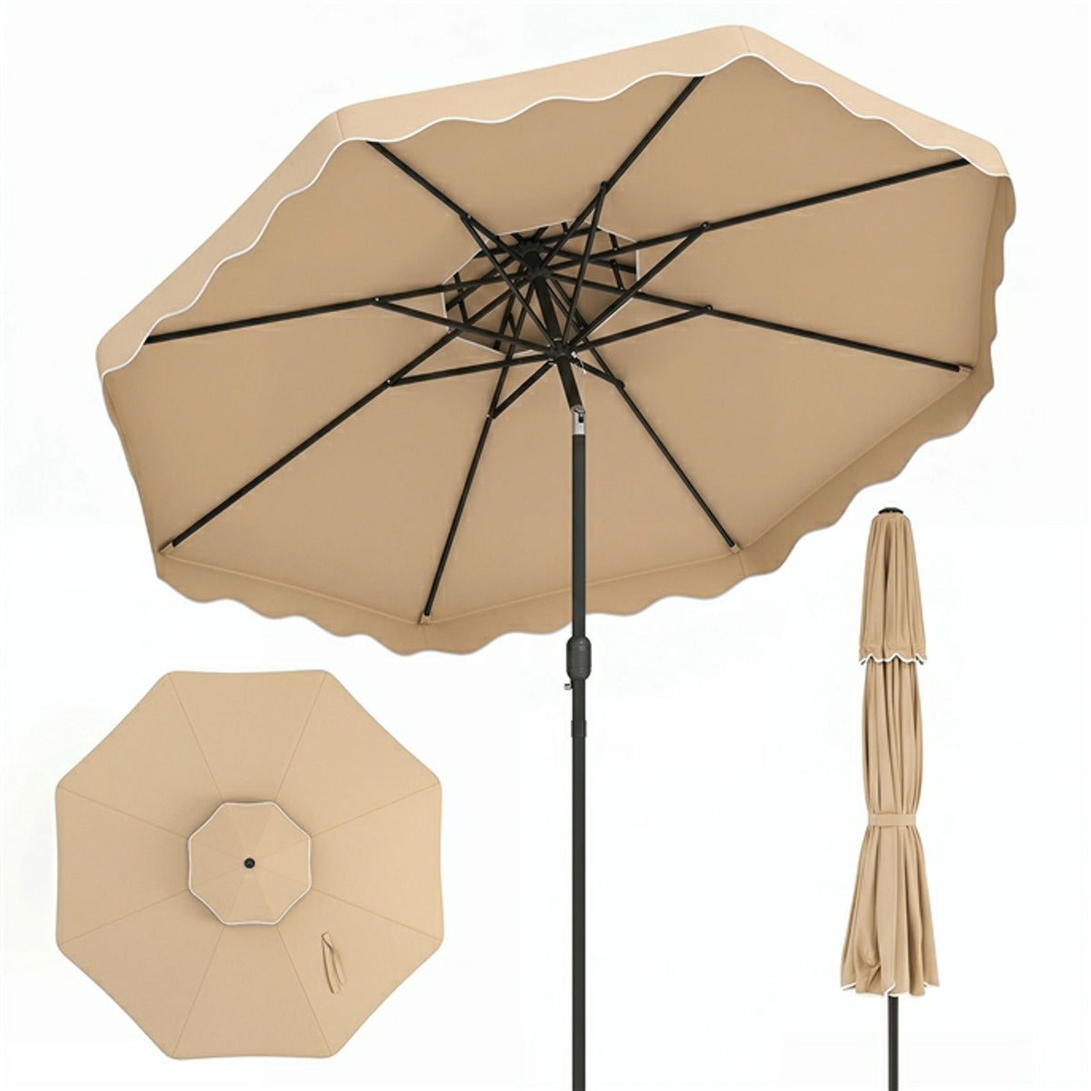 3m Patio Umbrella with Push Button Tilt and Crank with 8 Metal Ribs