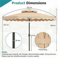 3m Patio Umbrella with Push Button Tilt and Crank with 8 Metal Ribs