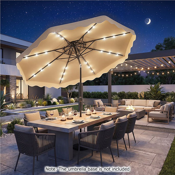 3m Solar LED Patio Umbrella with 24 Lights and 2 Tier Vented Canopy