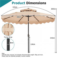 3m Solar LED Patio Umbrella with 24 Lights and 2 Tier Vented Canopy