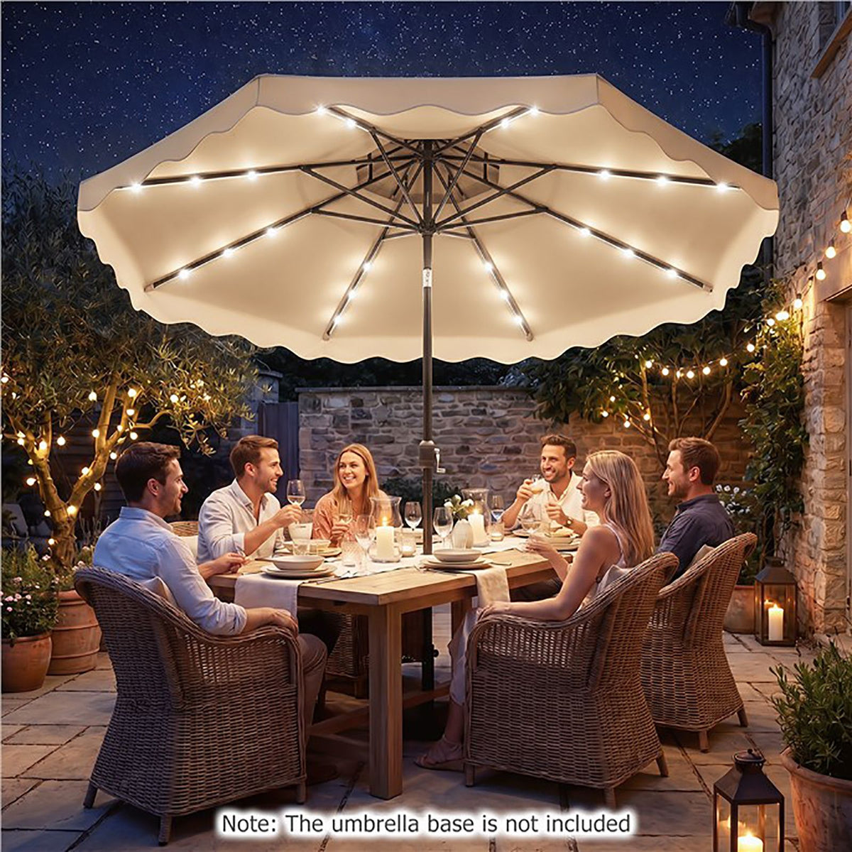 3m Solar LED Patio Umbrella with 24 Lights and 2 Tier Vented Canopy
