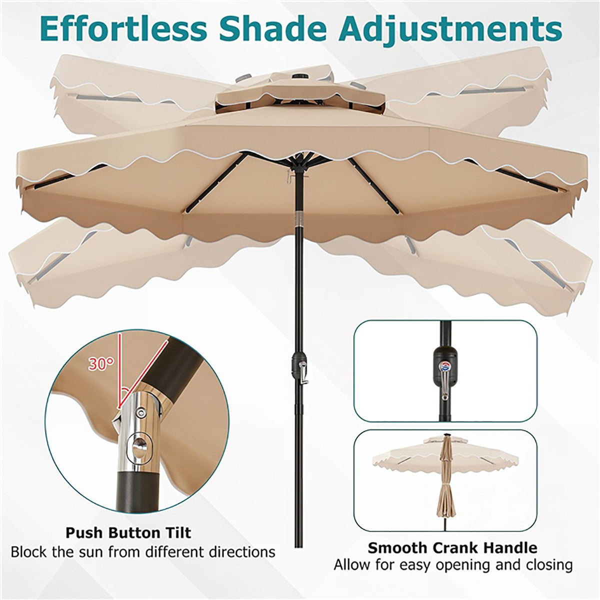 3m Solar LED Patio Umbrella with 24 Lights and 2 Tier Vented Canopy