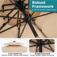 3m Solar LED Patio Umbrella with 24 Lights and 2 Tier Vented Canopy