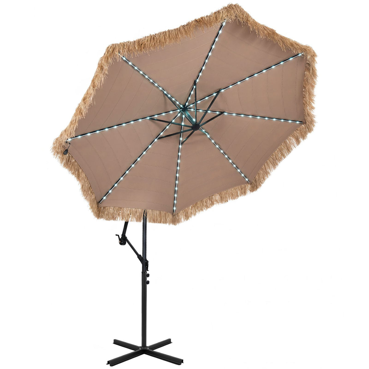 3m Thatched Cantilever Umbrella with Cross Base Crank and Tilt